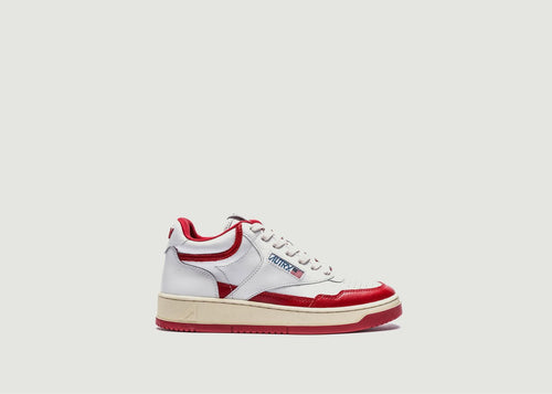 Sneakers Open Mid En Cuir Leat - Red - Man