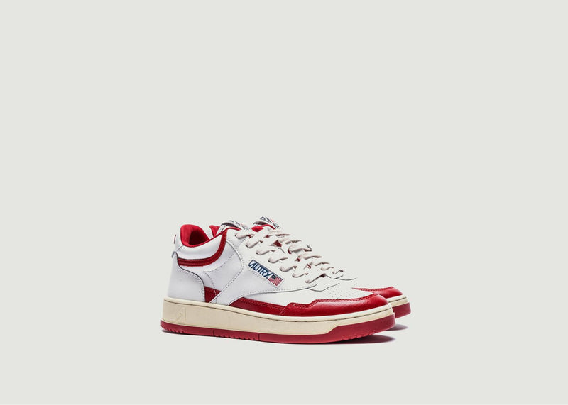 Sneakers Open Mid En Cuir Leat - Red - Man