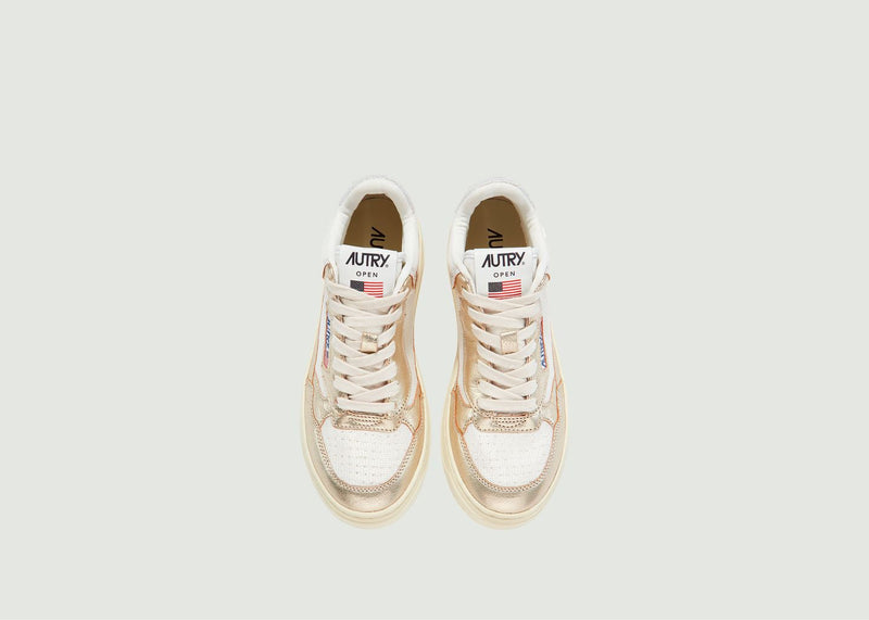 Autry - Open Mid White Platinum Sneakers - Gold