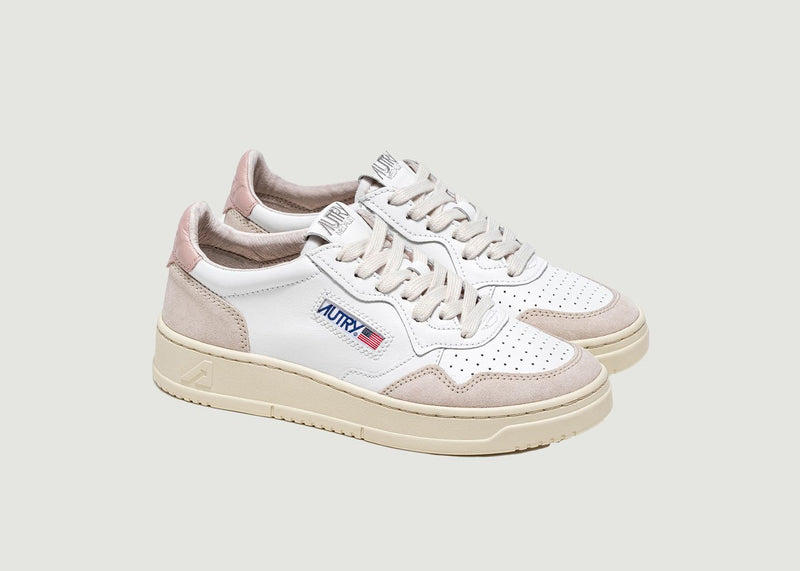 Sneakers Medalist Low In Leather Blanc And Powder Pink - Blanc - Woman