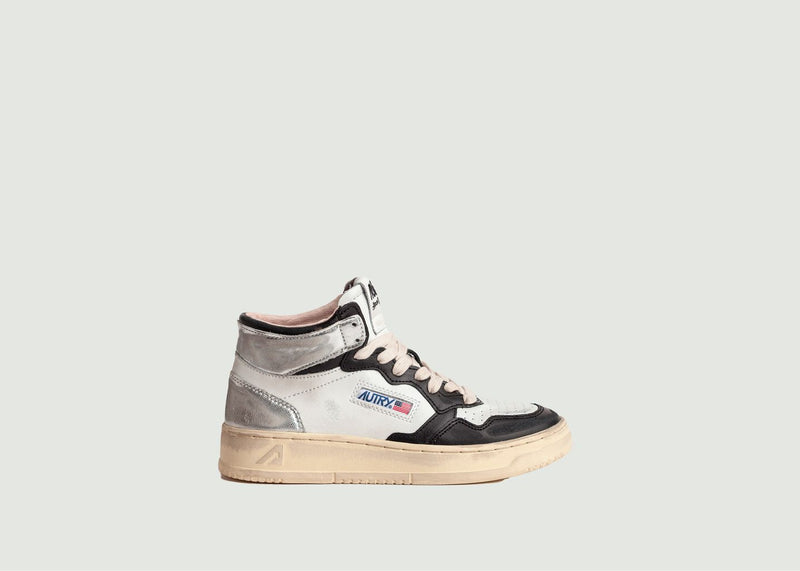 Vintage Leather Tricolored Sneakers - Blanc And Black - Woman