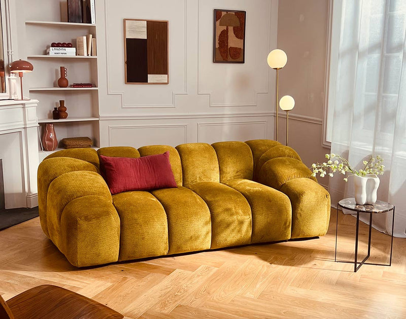 Ava - Canapé - 3 Places - Velours Texturé - Jaune