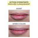 Antes y después de la acción hidratante del labial natural y limpio Pomponne