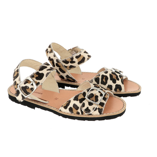 Avarca Leopard Leather Buckle Sandals - Brown