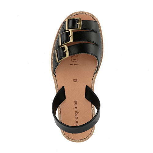 Avarca Zamora Negro Leather Sandals - Black