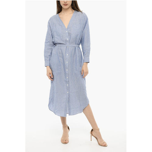 Awning Striped Maxi Shirtwith V-Neck Dress