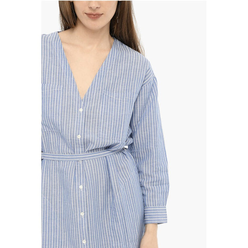 Awning Striped Maxi Shirtwith V-Neck Dress