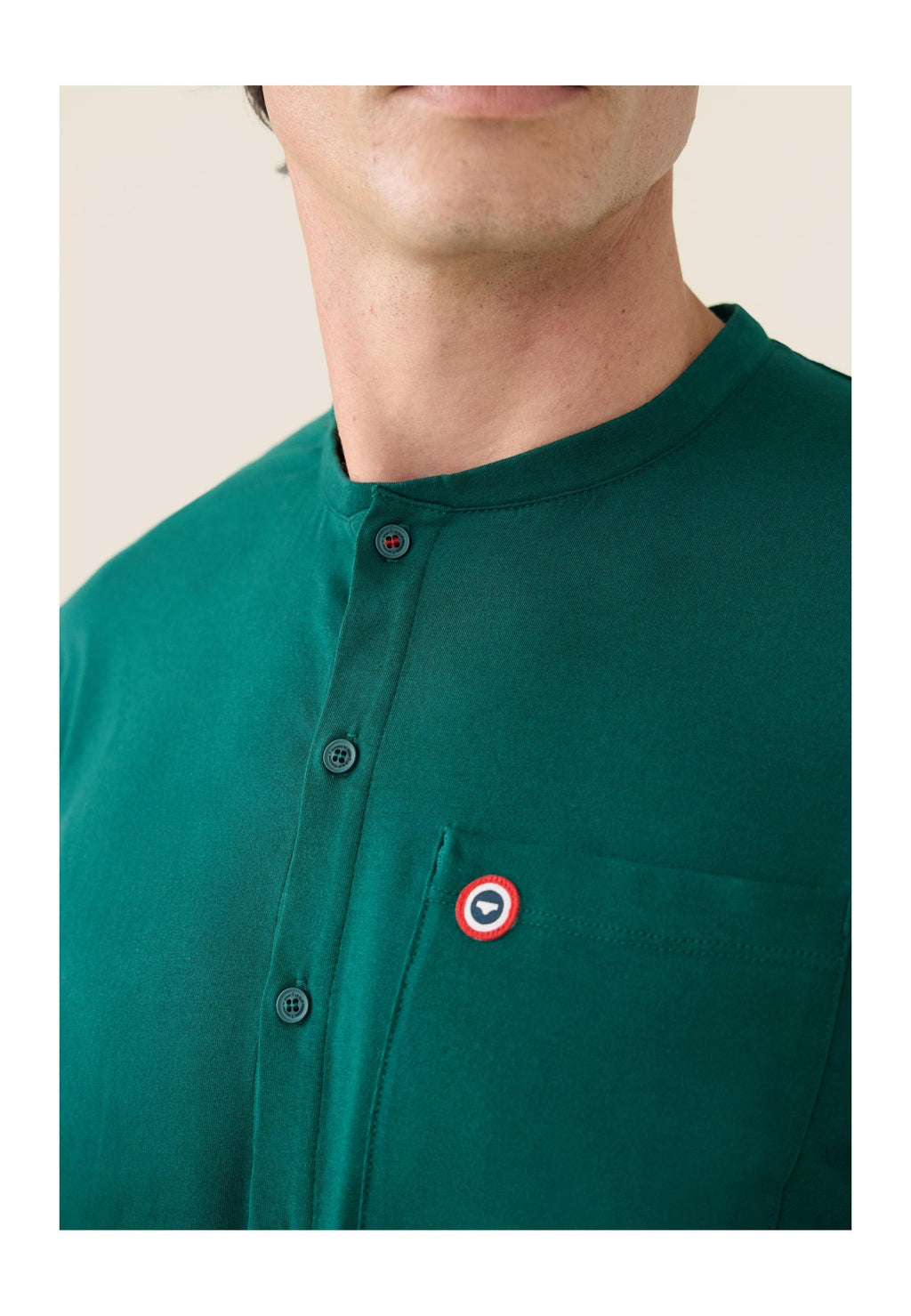Conjunto de Pijama Hugo de Manga Larga y Pantalón Largo Liso de Algodón - Verde