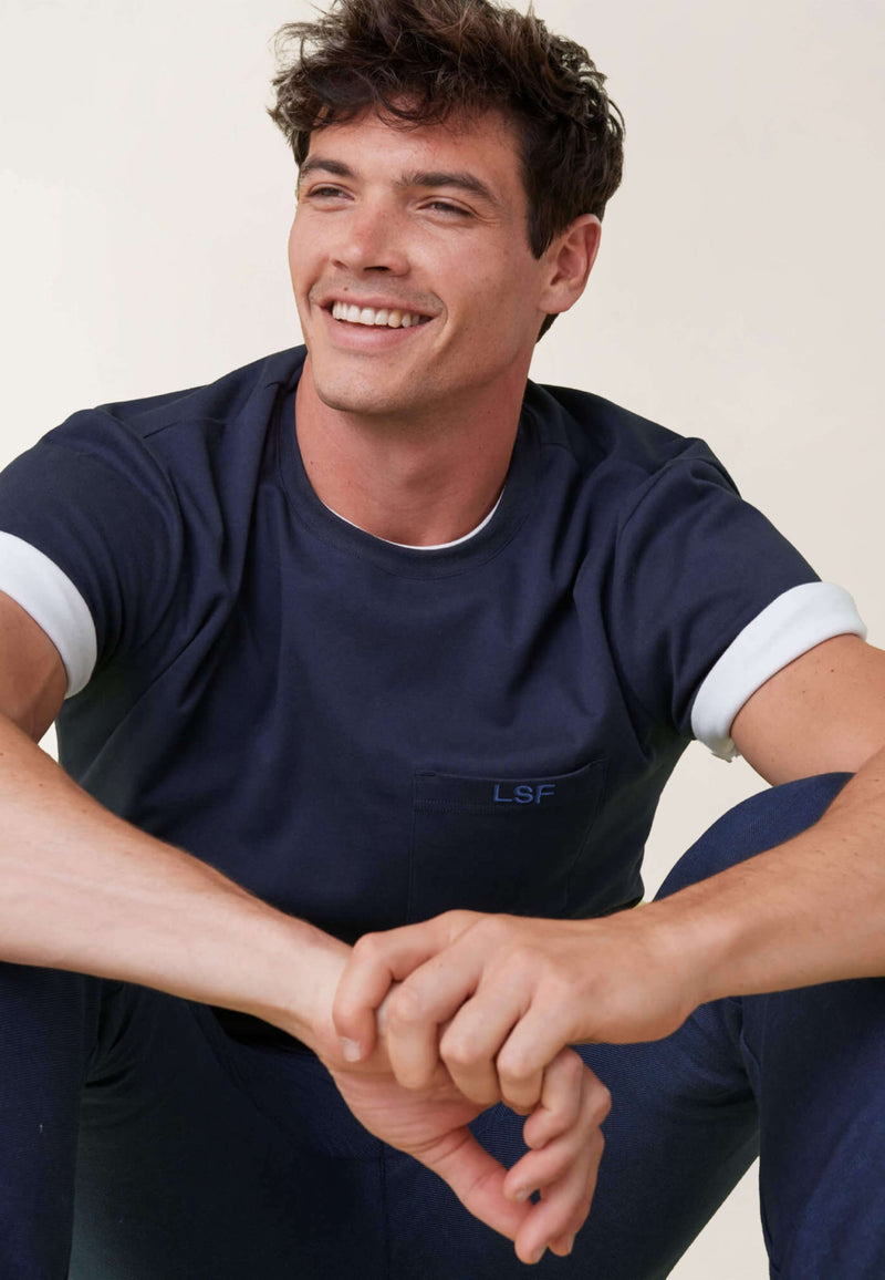 T-Shirt Homme Bleu Marine Avec Poche Poitrine En Coton - Sasha Marine