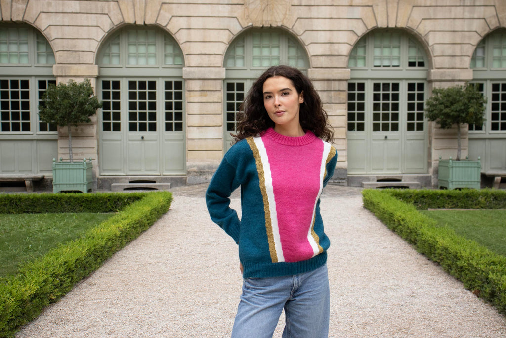 Maglione Serena in mohair color Pacifico e rosa