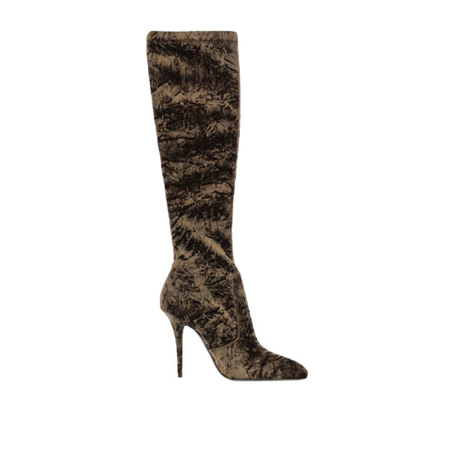 Bottes - Saint Laurent Talia Velvet  - Brown