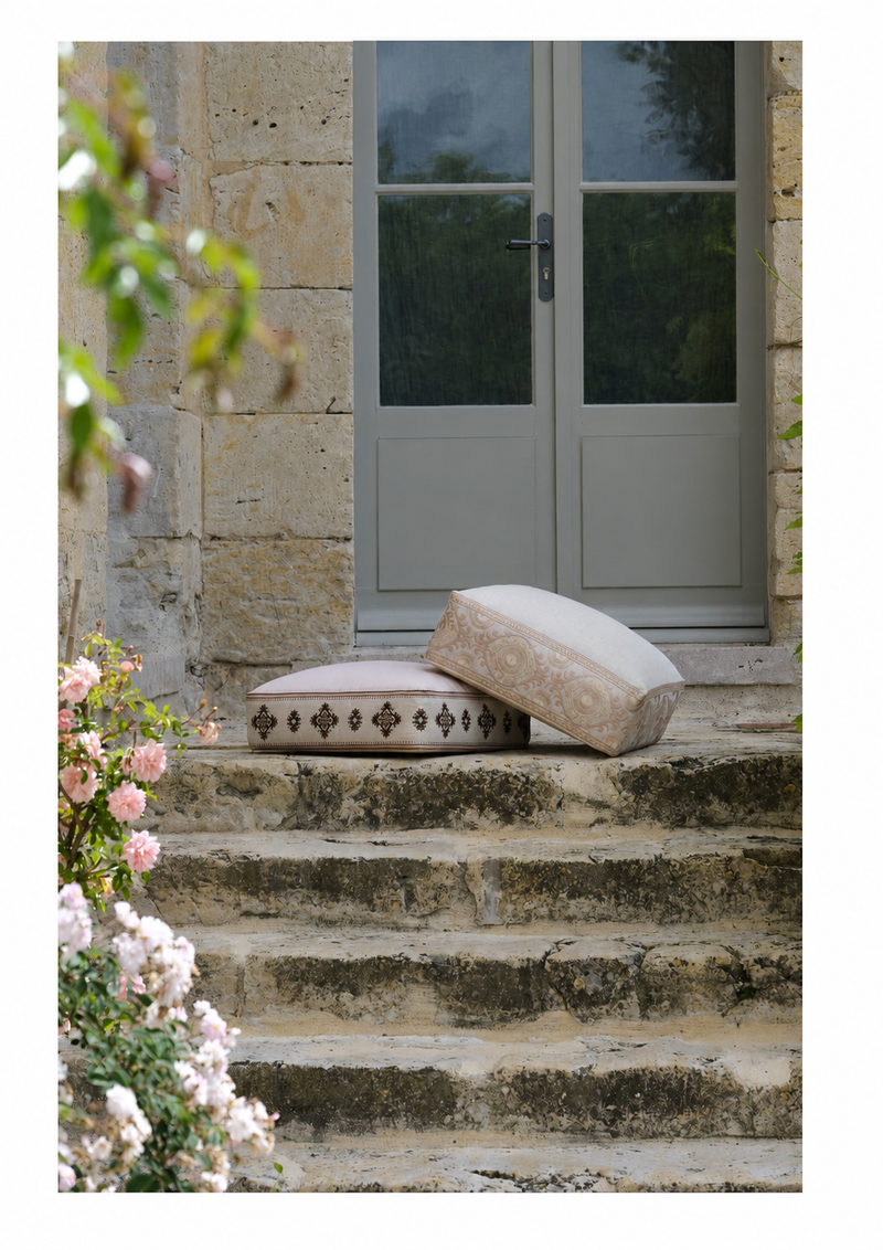 Floor Cushion - Nude Pink Linen - Ogee Rose Petal Piping