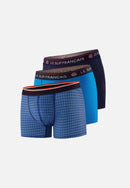Lot De 3 Boxers En Coton - Trio De Boxer Redoutable Marine Bleu Turquoise Marius Arlequin Denim Délavé
