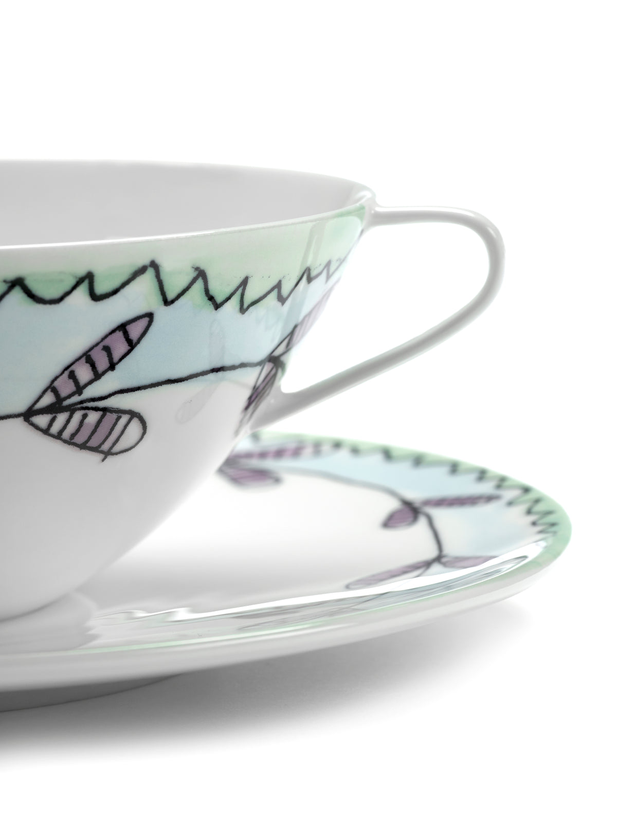 Midnight Flowers – 2er-Set Bouillontassen + Untertassen – Bone-China-Porzellan – Blossom Milk