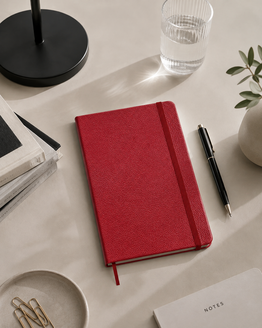 Textile Large Notebook 13x21 - Ruled Pages - Bordeaux Red