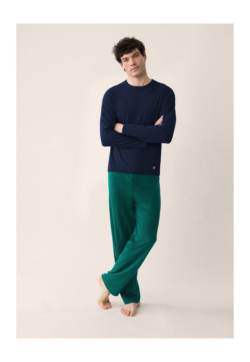 Ensemble Pyjama Haut Marine Et Pantalon Vert Sapin En Coton - Pyjama Haut Manches Longues Superbe Marine Et Bas De Pyjama Long Indomptable Vert Sapin