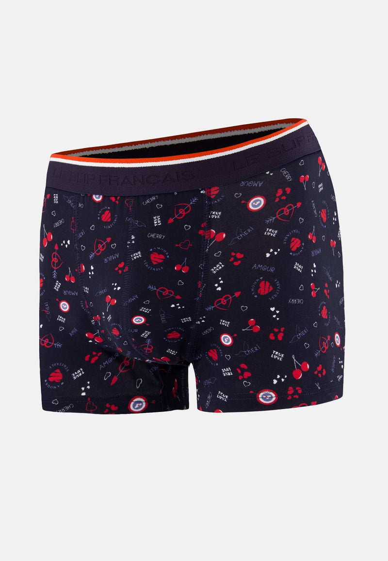 Boxer Bleu Marine À Motif Cerises En Coton - Marius Cherry Marine