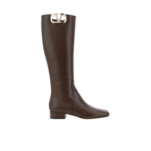 Bottes - Valentino Garavani Leather Logo  - Brown
