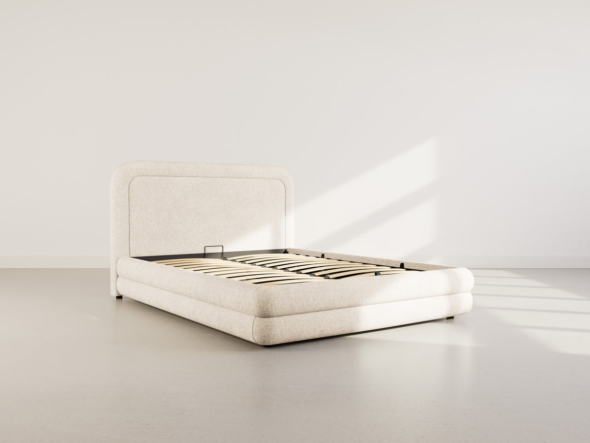 Babel - Lit Coffre Sommier Inclus - Velours Texturé - Beige