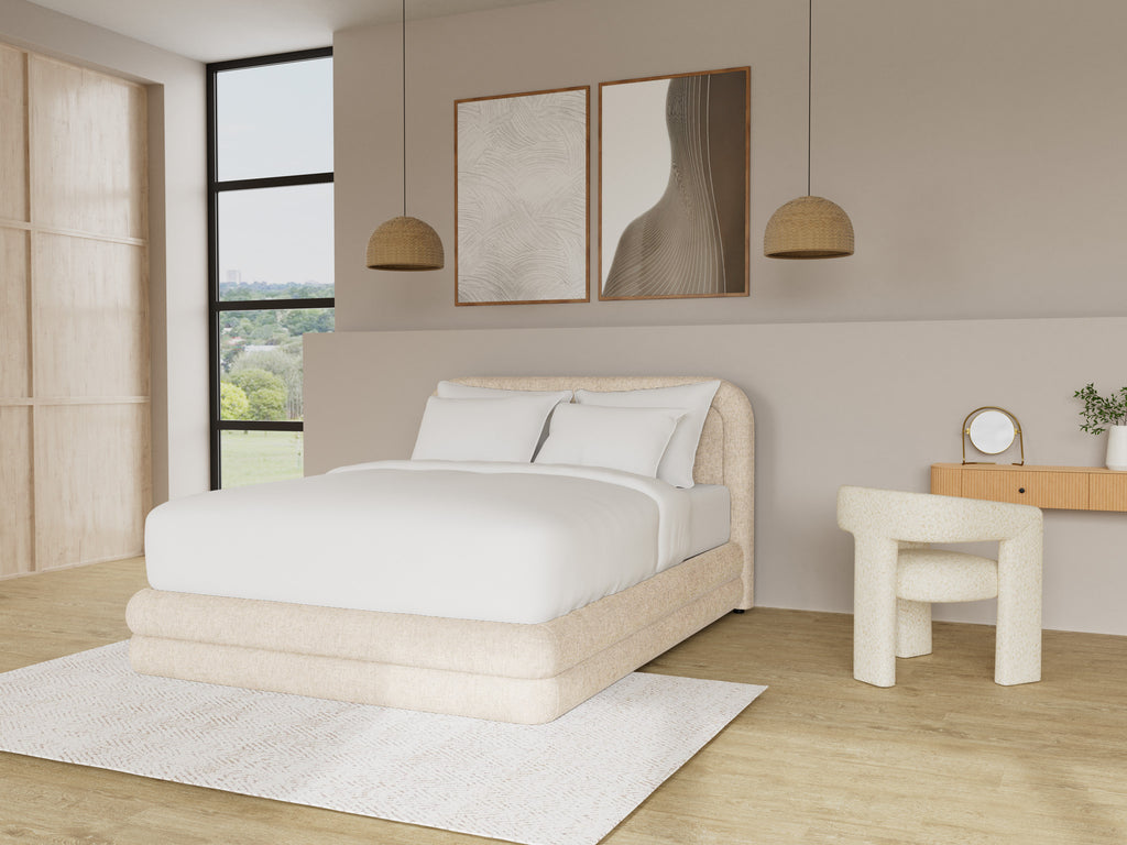 Babel - Lit Coffre Sommier Inclus - Velours Texturé - Beige