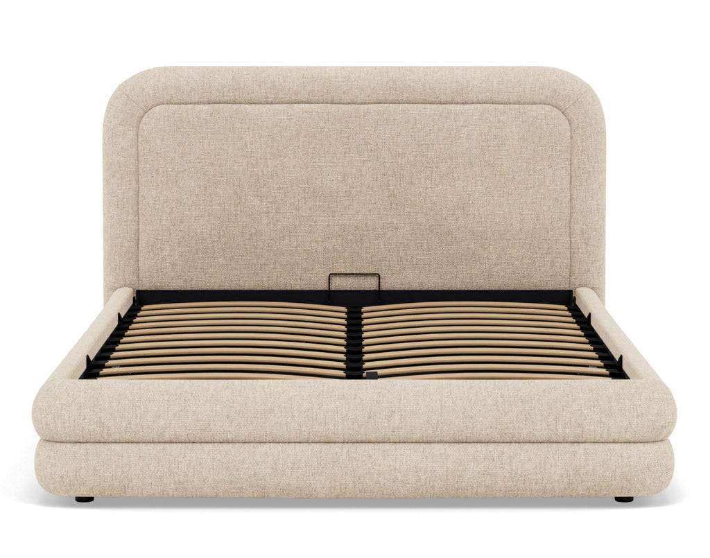 Babel - Lit Coffre Sommier Inclus - Velours Texturé - Beige