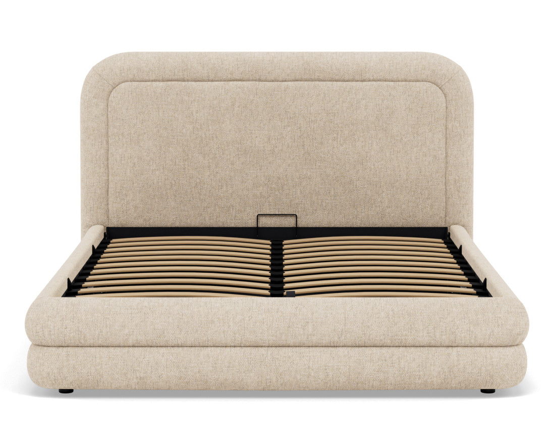 Babel - Lit Coffre Sommier Inclus - Velours Texturé - Beige