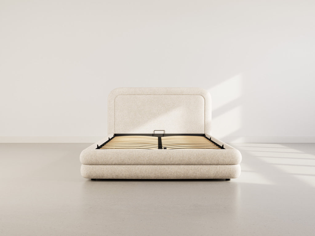 Babel - Lit Coffre Sommier Inclus - Velours Texturé - Beige