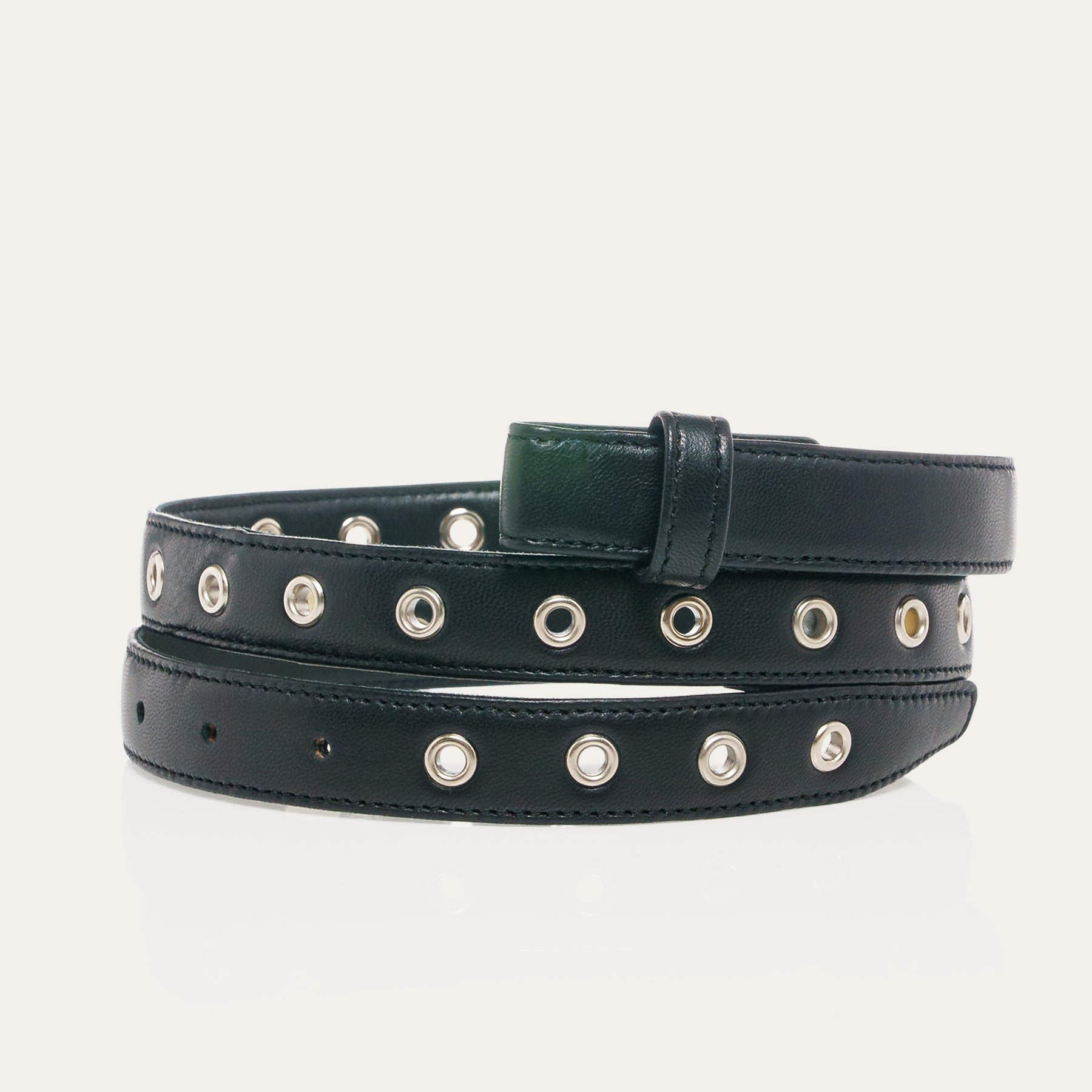 Baby Ceinture Cuir Nappa Noir Avec Oeillets Argents
