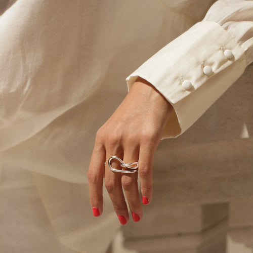 solid silver ring organic shape woman