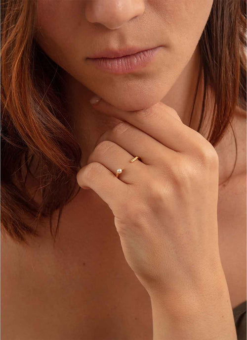 Aliita - Semi-Overmant Ring Embellished With A Pearl - Gold - Woman