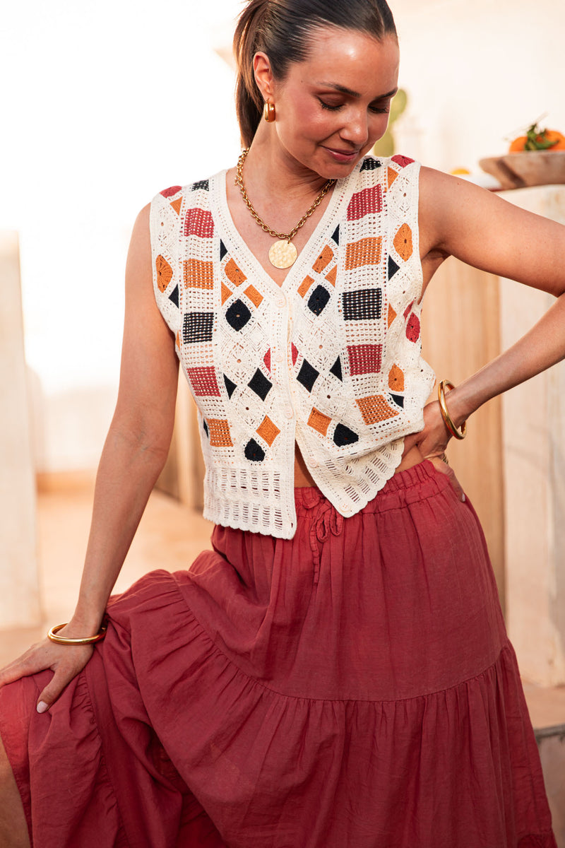BALAMA Beige - Gilet Crochet