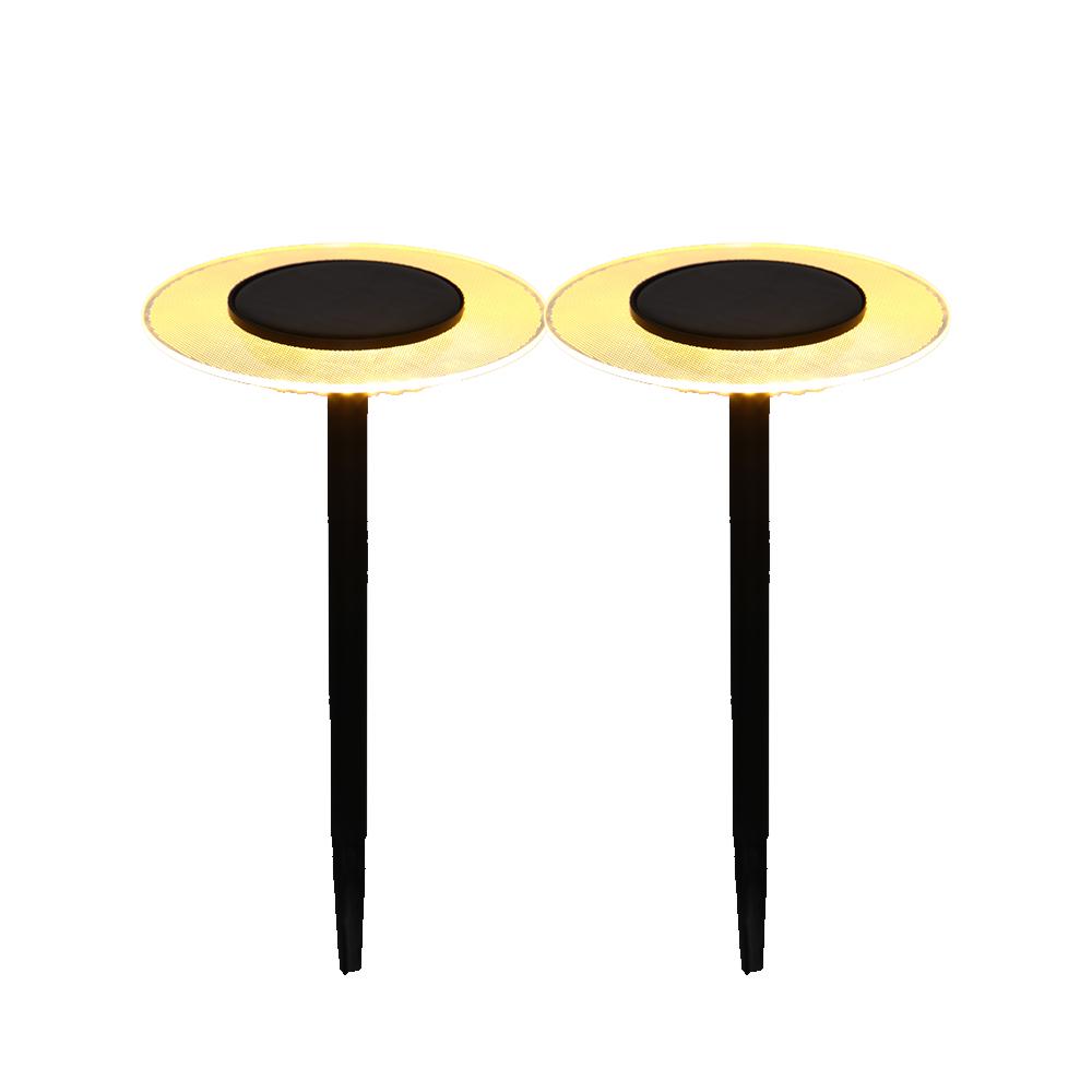 Lote de 2 balizas solares para clavar LED blanco cálido UFO H35cm - REDDECO.com