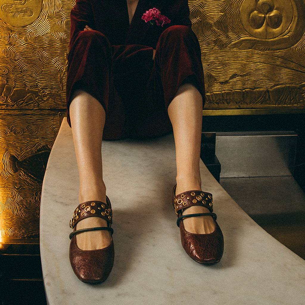 Ballerines Adele Cuir Cognac Or