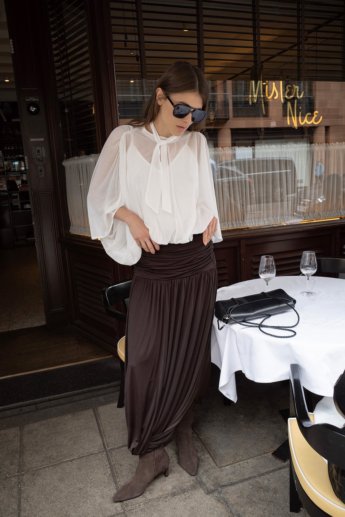 Balloon Hem Midi Skirt - Brown