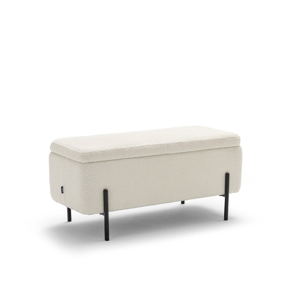 Kos - Storage Bench - Bouclé Fabric and Metal - White