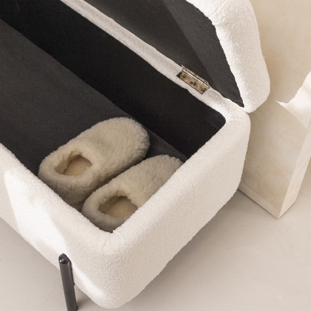 Kos - Storage Bench - Bouclé Fabric and Metal - White