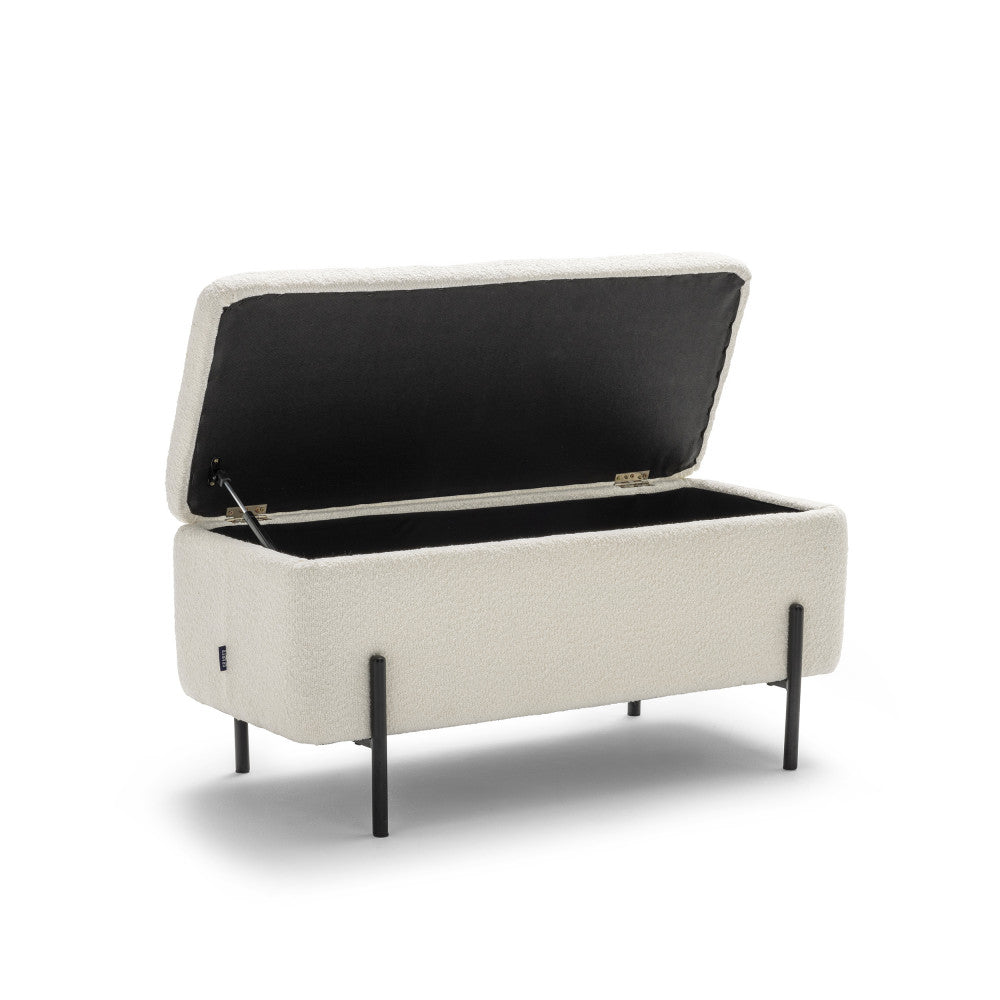 Kos - Storage Bench - Bouclé Fabric and Metal - White