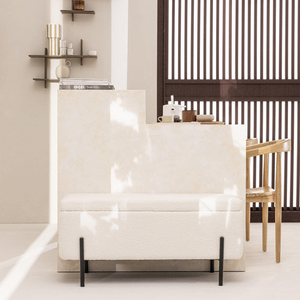 Kos - Storage Bench - Bouclé Fabric and Metal - White