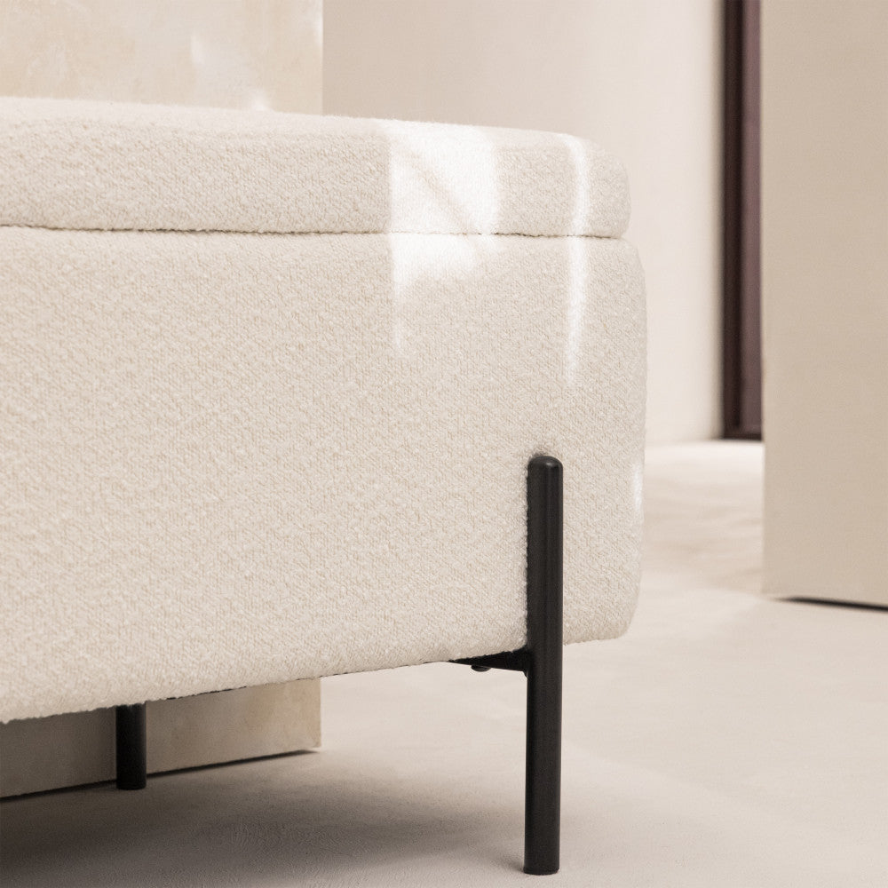 Kos - Storage Bench - Bouclé Fabric and Metal - White