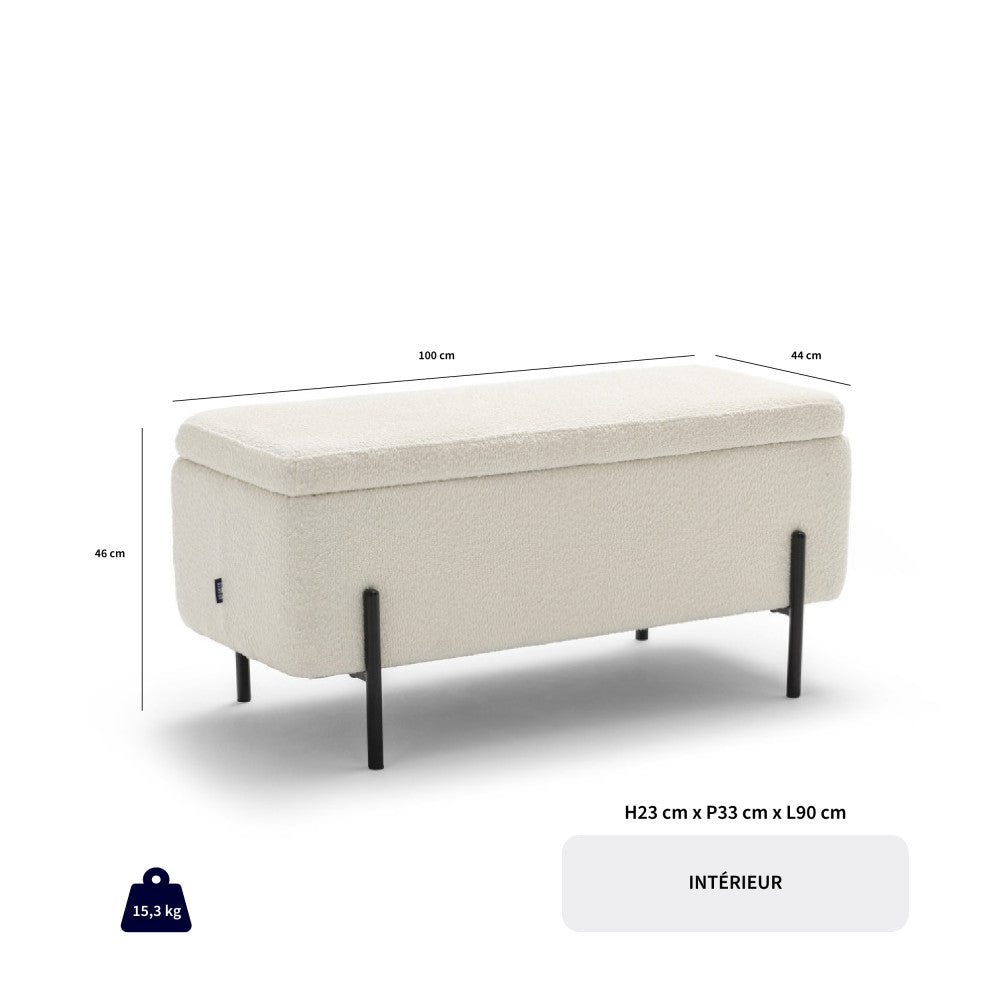 Kos - Storage Bench - Bouclé Fabric and Metal - White