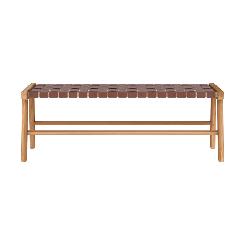 Banc Kuna 120 cm en cuir tressé marron