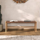 Banc Kuna 120 cm en cuir tressé marron