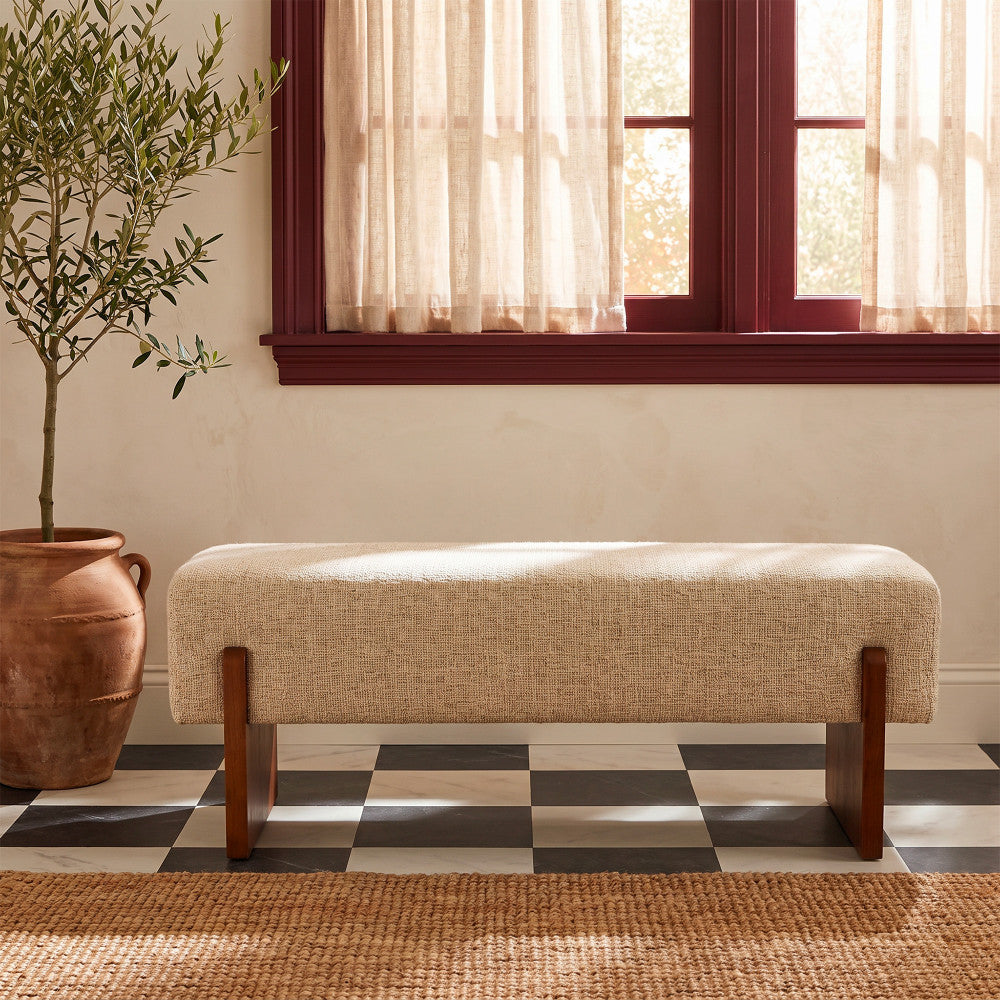 Sally - Bench - Fabric and Wood - Beige