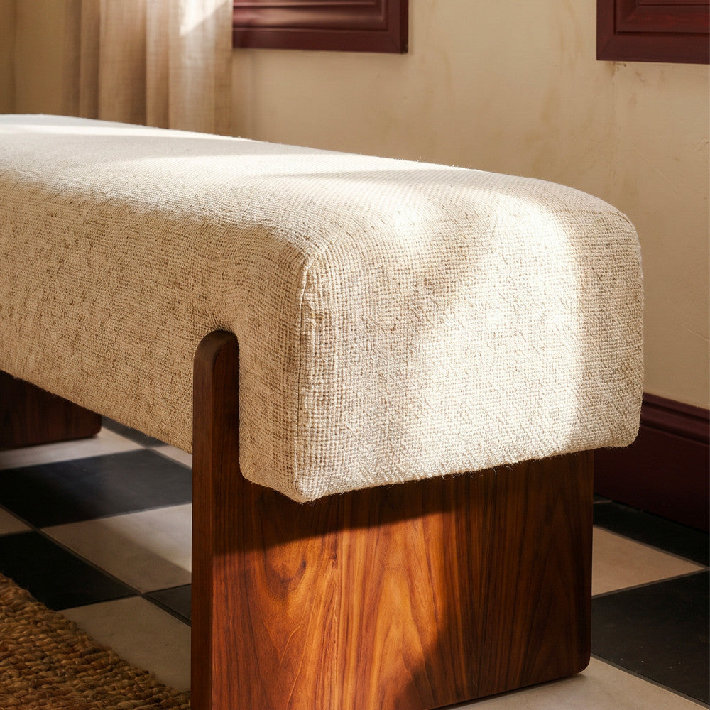 Sally - Bench - Fabric and Wood - Beige