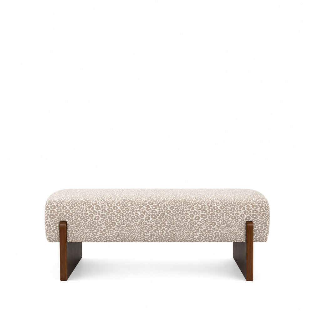 Sally - Bench - Leopard-Print Fabric and Wood - Beige