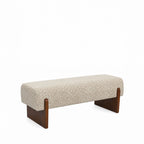 Sally - Bench - Leopard-Print Fabric and Wood - Beige
