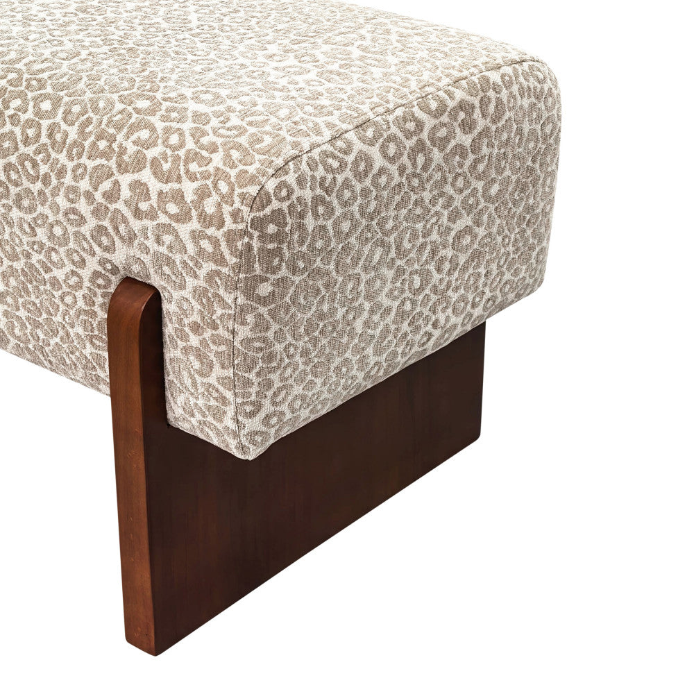 Sally - Bench - Leopard-Print Fabric and Wood - Beige