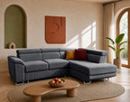 Baoji - 5-Seater Corner Sofa Bed With Headrests And Storage - Corduroy - Grey