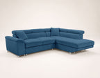 Baoji - 5-Seater Convertible Corner Sofa With Headrests And Storage - Corduroy - Blue