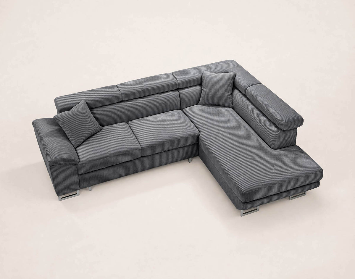 Baoji - 5-Seater Corner Sofa Bed With Headrests And Storage - Corduroy - Grey